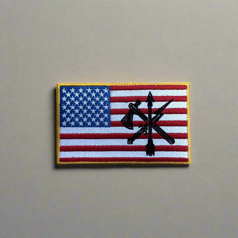 Embroidered American flag with war department logo for special operations forces, military, veterans, police, and patriots.