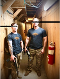 Two operators wearing Charcoal Tee with violence design inspired by ranger regiment.